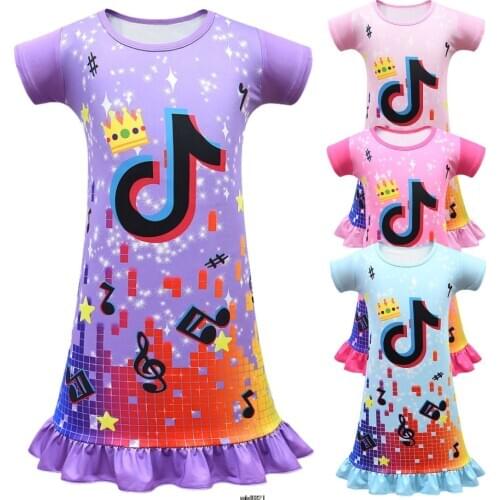 Summer Tik Tok Dress Childrens Short Sleeve Nightdress Girls Pure Cotton Clothes Tik Tok Clothes Baby Dress Clothing