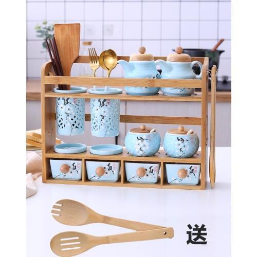 Kitchen pottery condiment box set oil pot chopsticks tube combination creative household double shelf