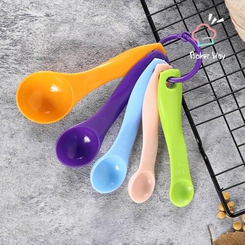 Color Measuring and Five-piece Measuring Scaled Weighing Gram Plastic Baking Tools Multi-purpose Spoon Set
