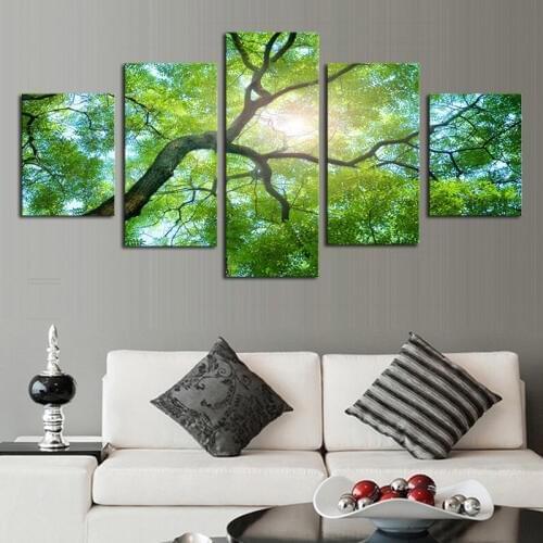 5pcs(no frame)Wall Art Green trees definition pictures canvas prints Home Decoration living room modular painting Print cuadros