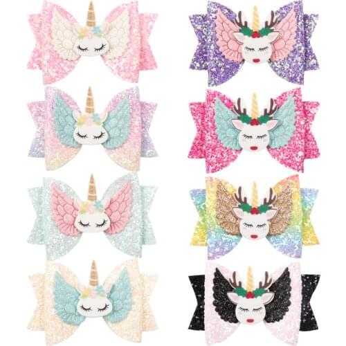 Ncmama Princess Lovely Hair Bows Girls Bling Glitter Hair Clip Eyebrow Print Hairpins Swallowtail Christmas Hair Accessories