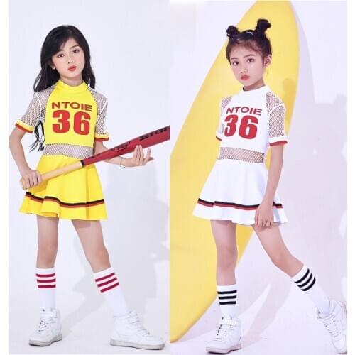 2021 New Hip Hop Dance Costumes Kids Jazz Dance Child Costume Short Sleeve Cheerleader Dress Girls Dancing Clothes Stage Wear