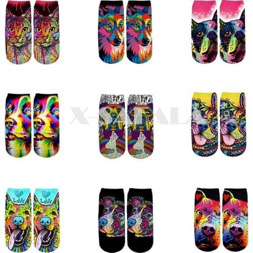 New 3D Print Funny Cute Cartoon Dog Unisex Short Socks Creative Colorful Multiple Cat Face Happy Low Ankle Socks Men Women-7