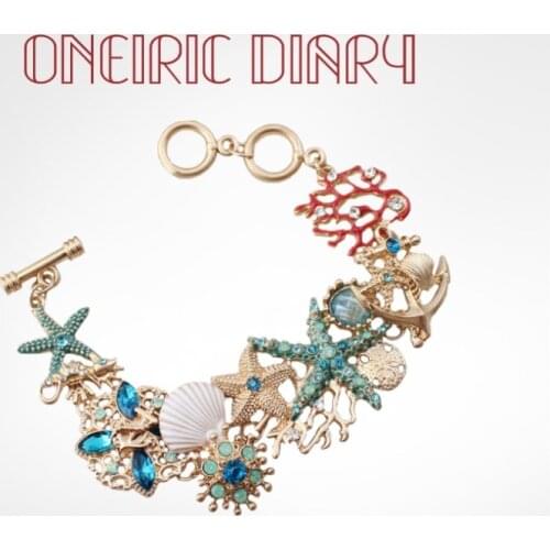 ONEIRIC DIARY Fashion Starfish Coral Shell Bracelet Charms Bracelet Colorful Cystal Rhinestone for Women Jewelry Accessories