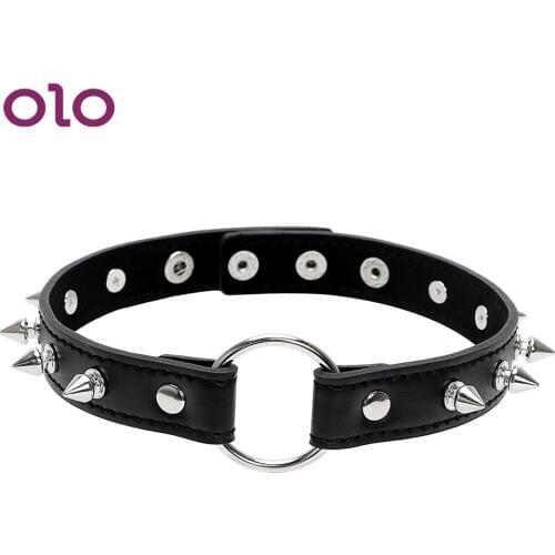 OLO Sex Necklace Spike Rivet Buckle Collar Neck Ring Slave Restraints SM Toys Punk Style SM Bondage Sex Toys for Women Couples