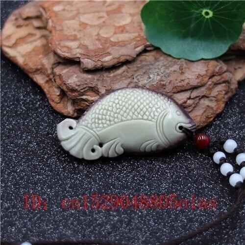 Natural Two Color Chinese Jade Fish Pendant Necklace Charm Jewellery Carved Amulet Fashion Accessories Gifts for Women Men