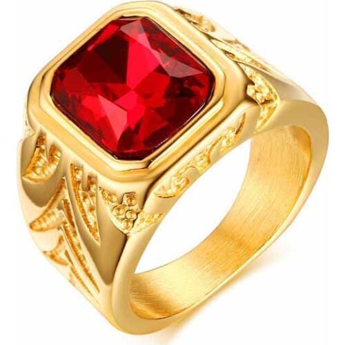 EAMIOR Hot Fashion Punk Beautiful 316 L Stainless Steel Gold Men Ring Mosaic Bright Rhinestone Wedding Band Plated High Quality