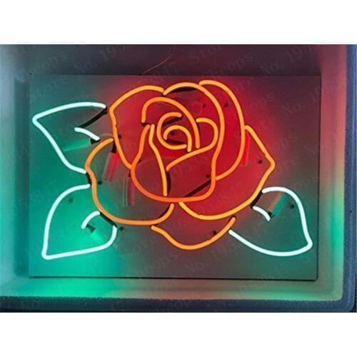 Rose Flowers Gift Neon Signs Real Glass Tube Moon and Star Beer Bar Pub Homeroom Girlsroom Party Decor 16x12