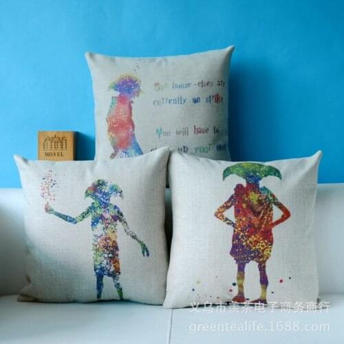 Wizard House Elf Colorful Dobby Printed Bolster Sofa Cushion Pillows 45*45cm High Quality Ramie Cotton Fabri Bolster