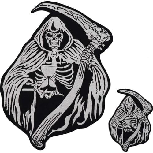 LARGE DEATH sickle Embroidered Sewing Label punk biker Patches Clothes Stickers with iron on backing