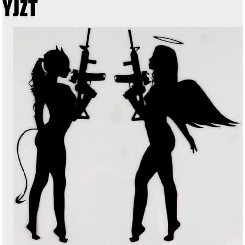 17.3*16.5CM Sexy Angel Face Devil Girl Car Stickers Vinyl Decals Covering The Body Black/Silver C7-0892