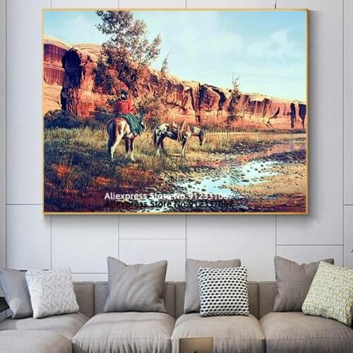 Western Cowboy Landscape Art Canvas Poster Oil Painting Wall Picture Print Modern Home Bedroom Decoration For Gift