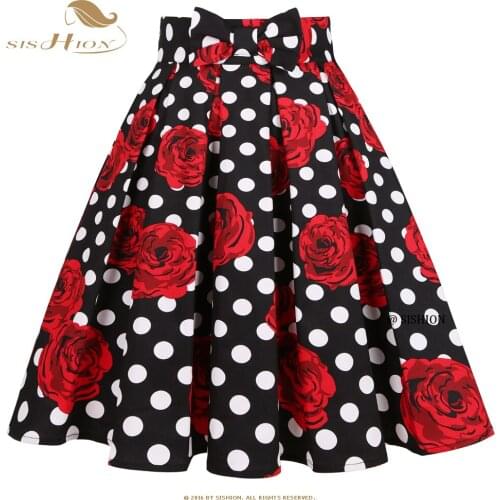 SISHION 2021 New Rose Printed Polka Dots Y2K Skirt SS0012 Harajuku Jupe Femme Vintage Cotton Women Summer Skater Pleated Skirt