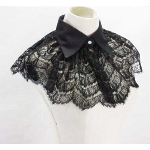Women Retro Crochet Floral Lace Fake Collar Pointed Lapel Detachable Half Shirt