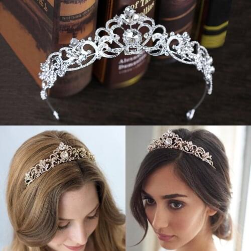 White,rose gold rhinestone crown bride party women hair wear tiaras and crowns bridal hair jewelry
