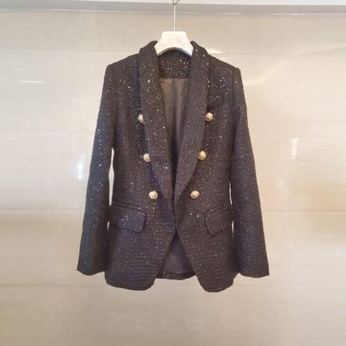 New Fashion Sequins 2021 Designer Blazer Jacket Womens Lion Metal Buttons Double Breasted Blazer Outer Coat
