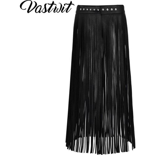 Women Adjustable Pu LeatherWaistband Fringe Dress Belt Tassel Skirt Clubwear