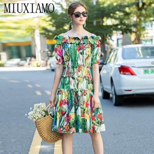 MIUXIMAO High Quality Europe 2020 Fall Dress Newest Half Sleeve Flower Print Elegant Mid-Calf Casual Dress Women Vestidos