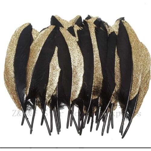 10-100 natural 15-20CM (6-8 inches) goose feather dyed black gold spray powder half DIY craft jewelry