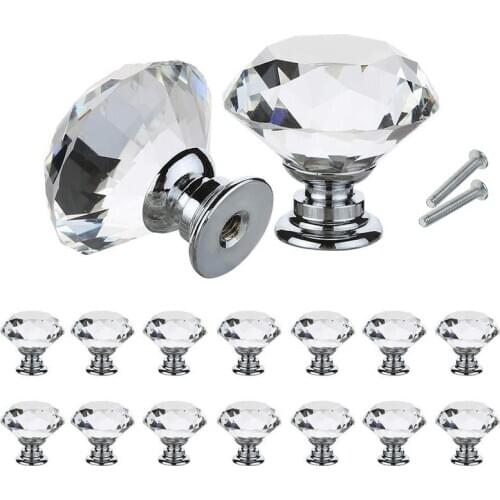 10Pcs/Set 30mm Diamond Shape Design Crystal Glass Knobs Cupboard Drawer Pull Kitchen Cabinet Door Wardrobe Handles Hardware