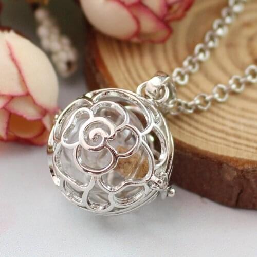 2PCS Hollow Flower Cage Locket Necklace Memory Locket Pendant Cremation Jewelry Keepsake Locket Fillable Jewelry