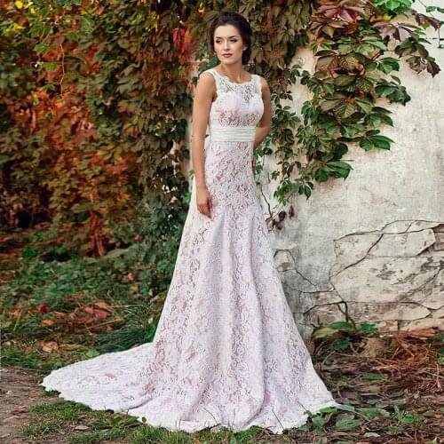 2021 Elegant Long Lace Sheath Outdoor Beach Wedding Dress Backless Plus Size Rustic Bride Gown Custom Made