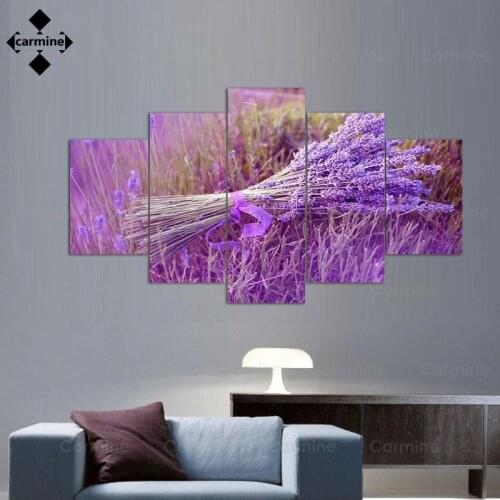 Hd Print 5 Pieces Landscape Paintings Purple Lavender Bouquet Modular Posters and Pictures Wall Artwork Modern Canvas Home Decor