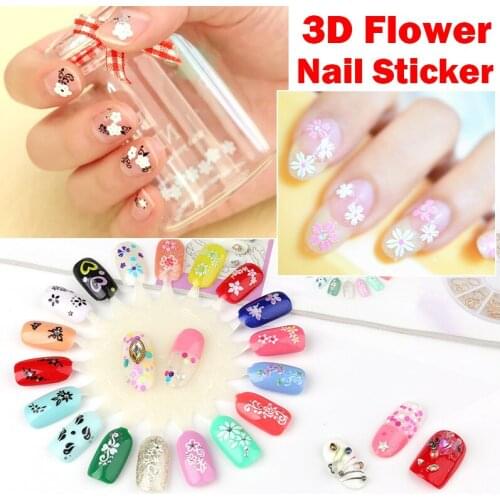 PinPai 50 Sheets 3D Flower Nail Art Sticker Colorful White Black Flowers Butterfly Manicure Nails Art Stickers Decoration Decals