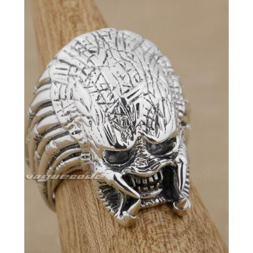 925 Sterling Silver Alien Predator AVP Mens Biker Rocker Punk Ring 9M003
