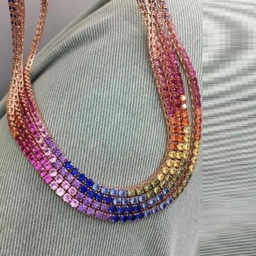 16" 18" 5mm Rose Gold Color Rainbow CZ Tennis Chain Choker Necklace Colorful Summer Women Fashion Jewelry High Quality