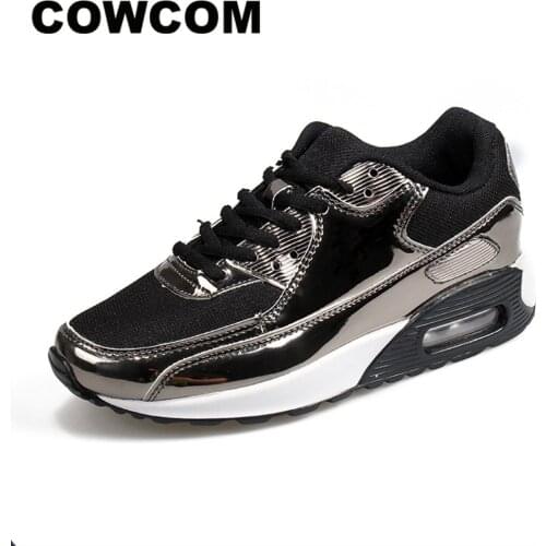 COWCOM Spring Fashion Air Cushion Sports Shoes Mesh Cloth Breathable Mens Shoes Bright Leisure Running Shoes