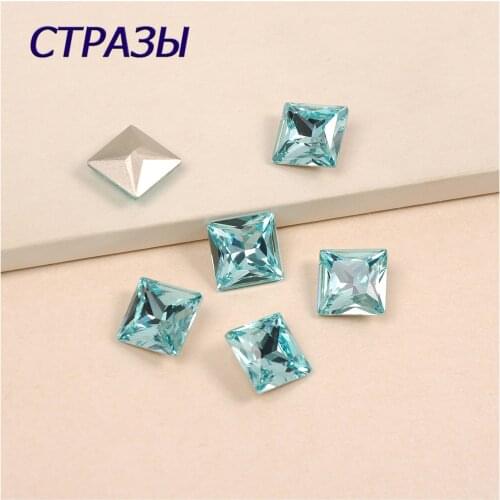CTPA3bI Aquamarine 4447 Princess Square Shape Quality Crystal Glass Flatback Sew On Claw Rhinestones DIY Garment Decoration