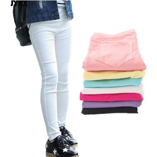 2021 Kids Girl Pants Spring Autumn Candy Color Elastic Pencil Trousers Child Solid Leggings For 2-11Y Children Clothing