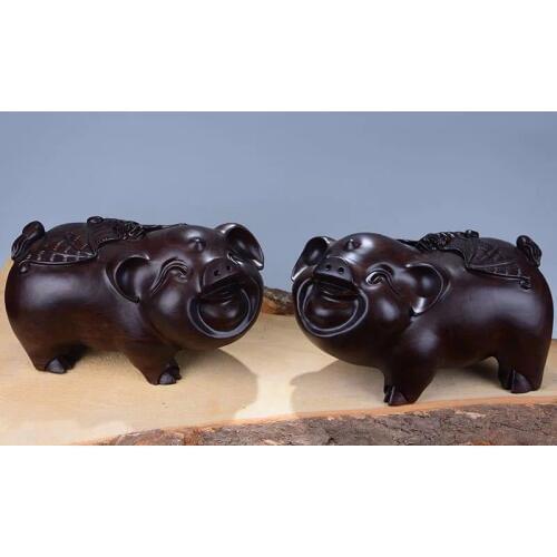 Ebony Material, A Pair of Feng Shui Fu Pig Decoration Twelve Zodiac Lucky Fortune Gifts Craft Decoration Home Decor