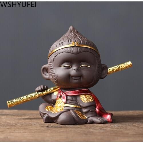 1PCS Handmade Purple Clay Monkey King Figurine Car Ornament Creative Tea Play tea Pets Boutique Tea Table decoration Crafts