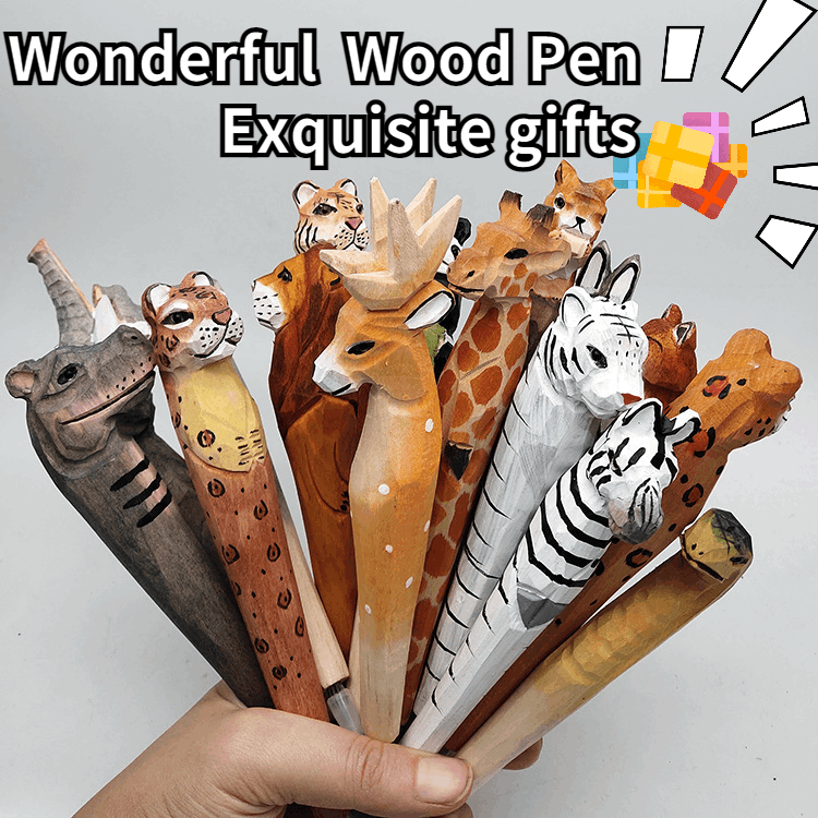 1PC Creative Cartoon Carving Animal Wood Gel Pen Lovely Originality Gift For Children Stationery School Office Supplie
