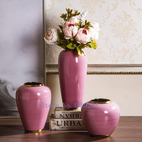 Nordic modern Gold Pink Ceramic vase Flower arrangement accessories Decorative ornaments Modern home Wedding decoration vases