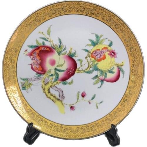 Chinese Old Porcelain Pink Duozi Duofu Pattern Gold Edge Plate