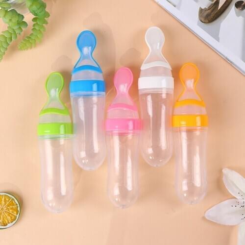 Baby Squeezing Feeding Spoon Silicone Feeding Bottle Infant Cereal Food Spoon