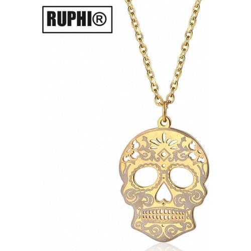 Mexican Dia De Los Muertos Day of the Dead Floral Skull Candy Sugar Skull Halloween Decor pendant necklace jewelry