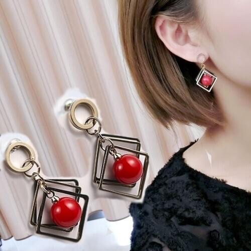 New Fashion 925 silver needle Red Pearl stud earrings temperament all-match trend female high-end sense earrings (No.129-10)