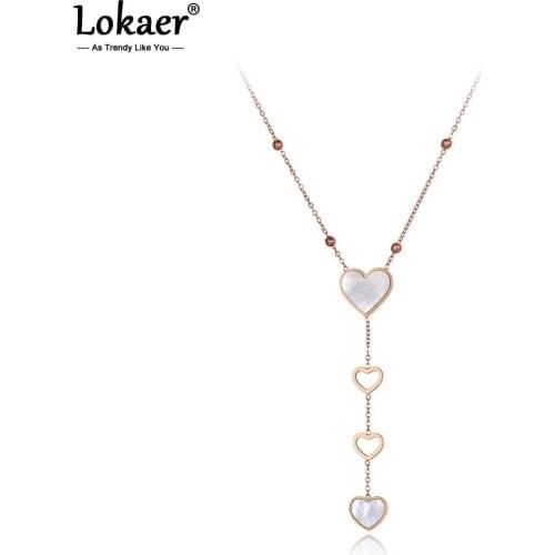Lokaer Titanium Stainless Steel White Shell Love Heart Choker Necklaces For Women Girls Trendy Charm Pendant Necklace N19195