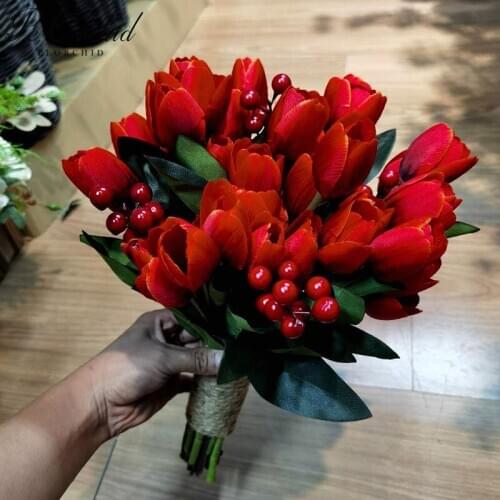 PEORCHID New Arrival Bridal flower Wedding Bouquet Charm Artificial Fake Tulip Bridesmaids Bouquet Ramos Para Novias