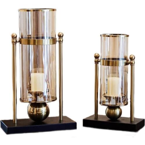 Transparent Glass Candlestick Holder Metal Vase Nordic Candle Holders Model Room Candle Stand Arrangement Mumluk Factory FC332