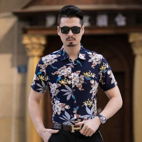 Mens Flower Casual Shirts Hawaiian Vaction Button Down Shirt Summer New Men Casual Fat Short Sleeve Shirt 5XL 6XL 7XL