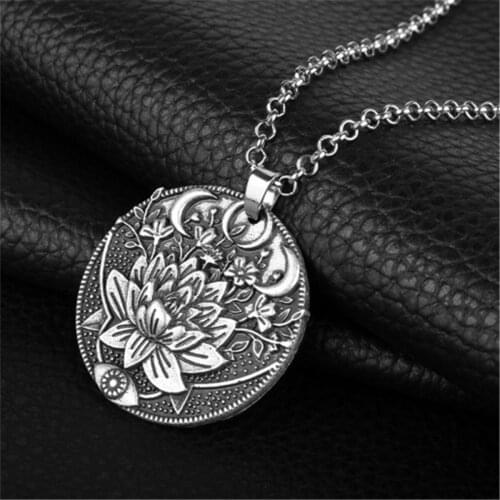 Mandala Pendant Silver Om Buddha Tibetan moon Lotus Flower Healing Cord Necklace
