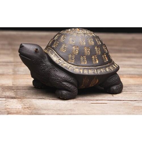 Chinese style purple sand longevity Baifu tortoise statuette Handmade art sculpture Cute tea set decoration Home figurines
