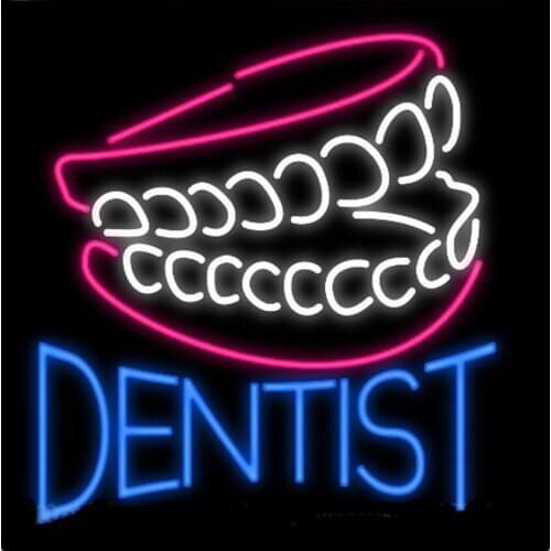 DENTIST Teeth Mouth Custom Handmade Real Glass Tube Firms Clinic Hospital Advertise Decoration Display Sign Neon Light 24"X24"