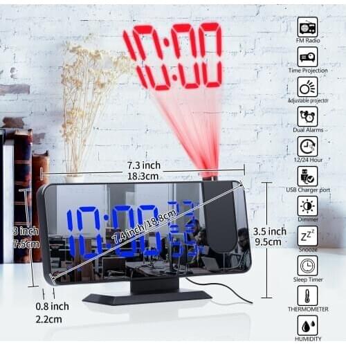LED Digital clock with projector Watch Table Electronic Desktop Clocks USB Wake Up FM Radio Time Snooze Function 2 Alarm
