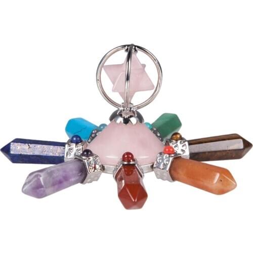 TUMBEELLUWA Healing 7 Chakra Crystal Merkaba Star Pyramid Conical Energy Generator Reiki Stone Point Hexagonal Prism 7 Direction